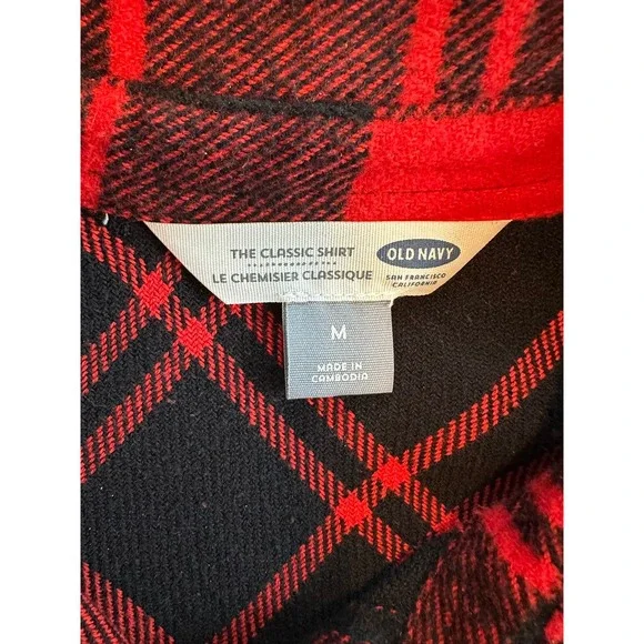 Old Navy Plaid Flannel Shirt Red‎ Black 100% Cotton Size M - Picture 3 of 7